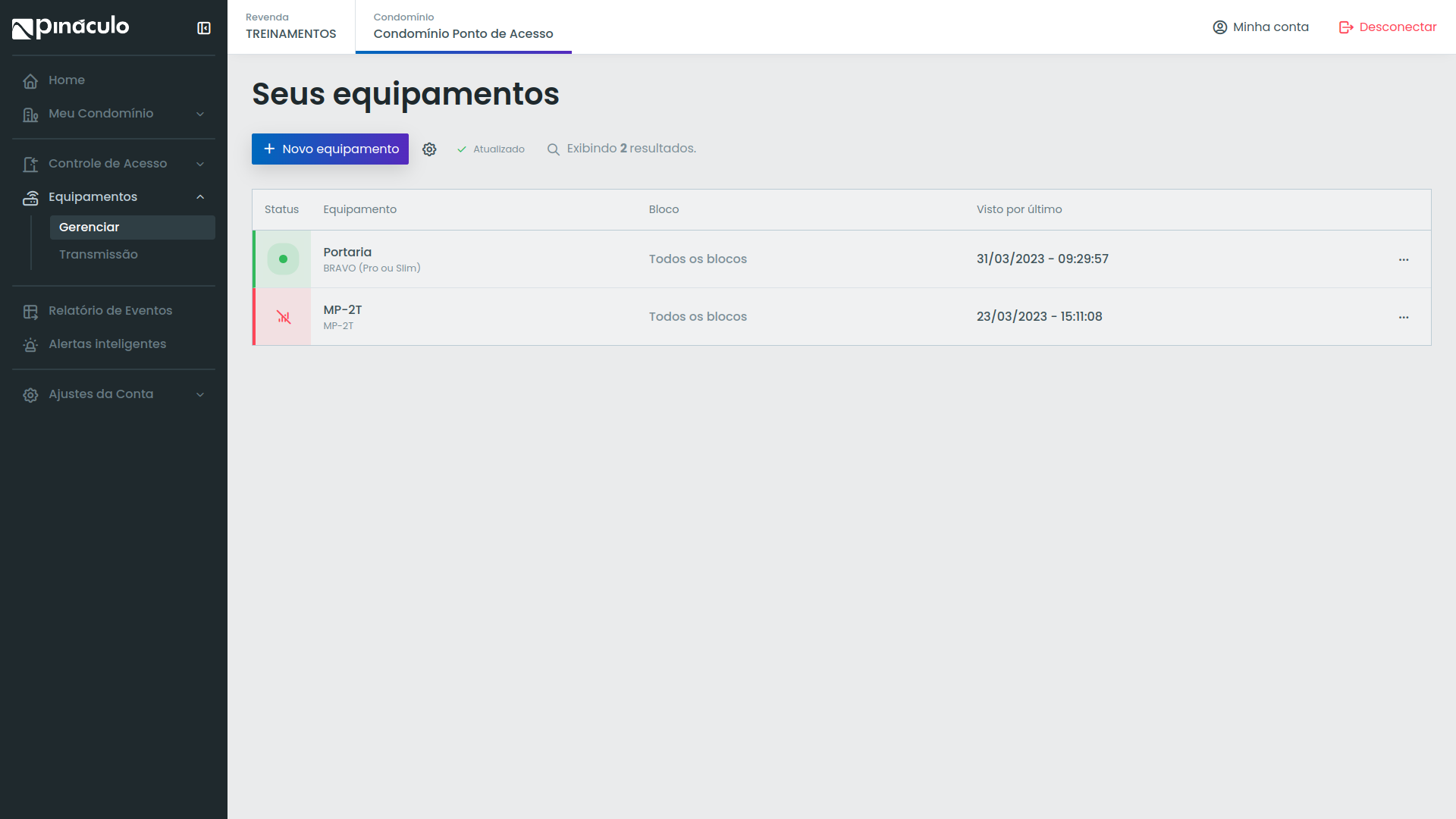 Imagem demonstrando lista de equipamentos da plataforma Hiveum.
